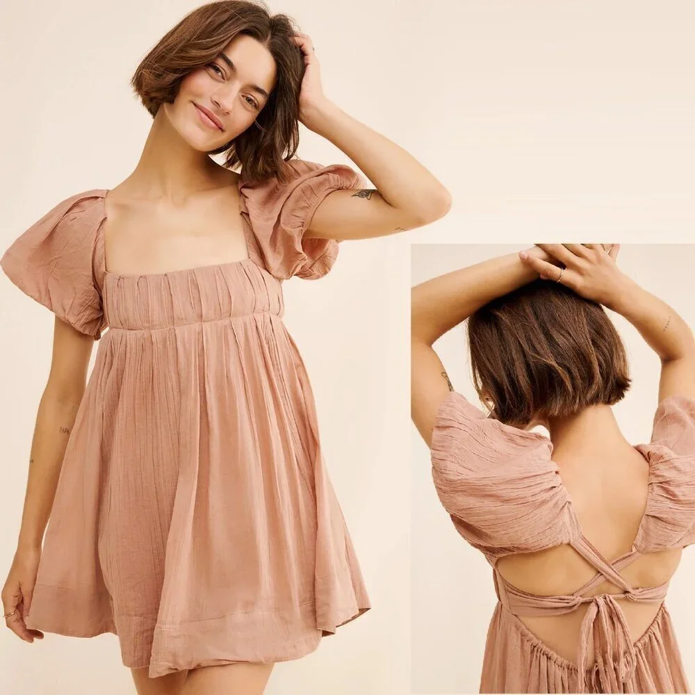 NWT New Free People Marina Mini Light Brown Cotton Dress Size XS